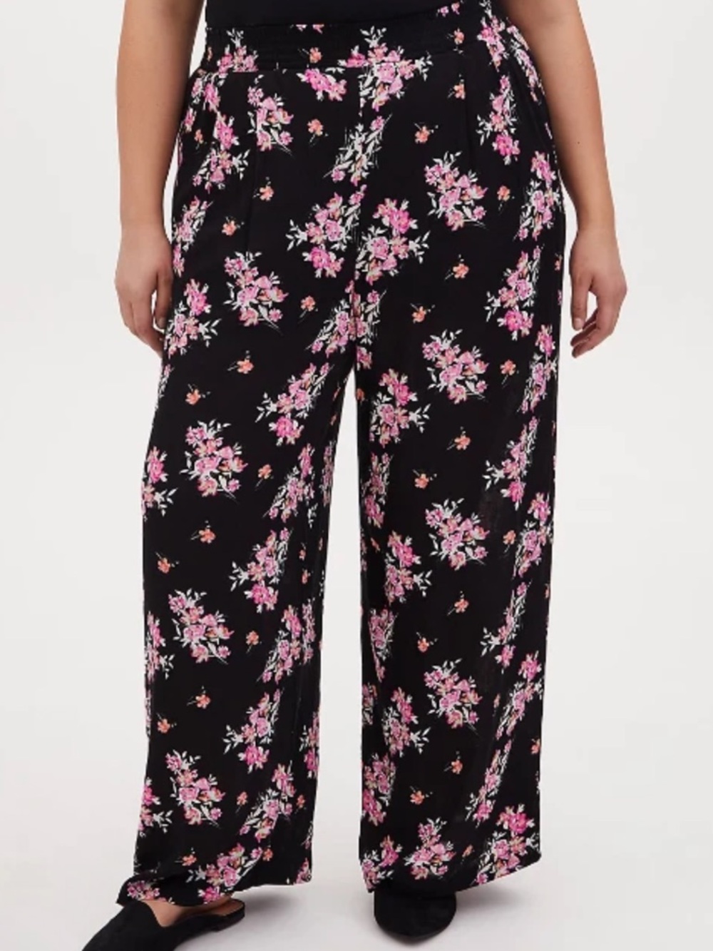 NWT Torrid Floral Crinkle Gauze Wide Leg Pant Black Pink Plus Size 4 = 4X